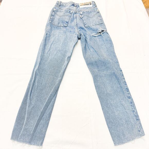 Ragged Jeans Skinny Raw Hem Cheek Ripped Light Wash Zip Fly Denim Jeans Size 24 - Picture 3 of 9